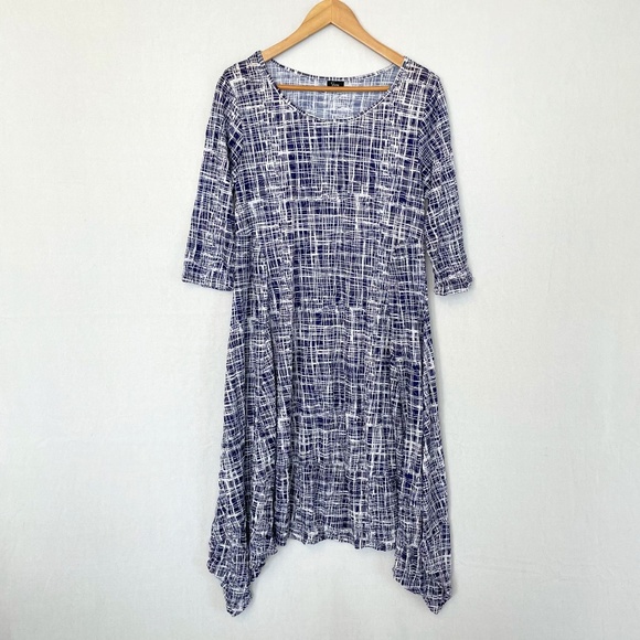 SHANA Women's Size XS Blue White Dress Elbow Sleeves Handkerchief Hem Modest - Picture 1 of 7